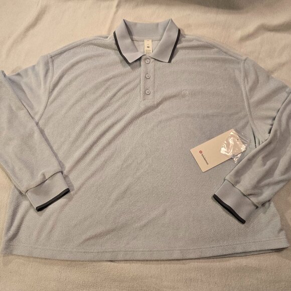 Lululemon Mens M Medium Cotton Terry Relaxed Fit Polo NWT NEW SOFT Light Blue - Picture 1 of 12